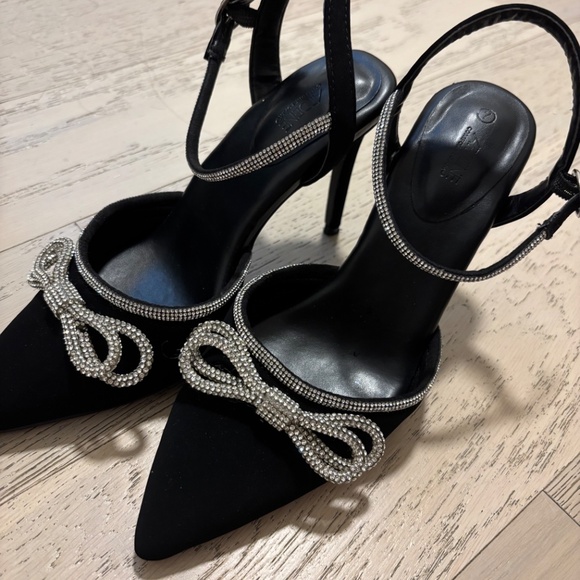 Elegant black heels with rhinestone bow — worn once, like new! - Picture 3 of 3